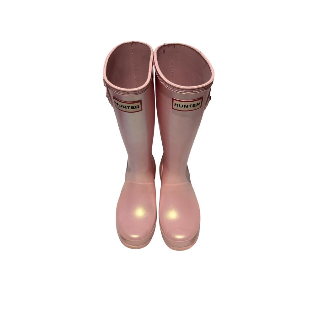 Hunter 2 tall pink shimmer boots waterproof water resistant rain boots euc